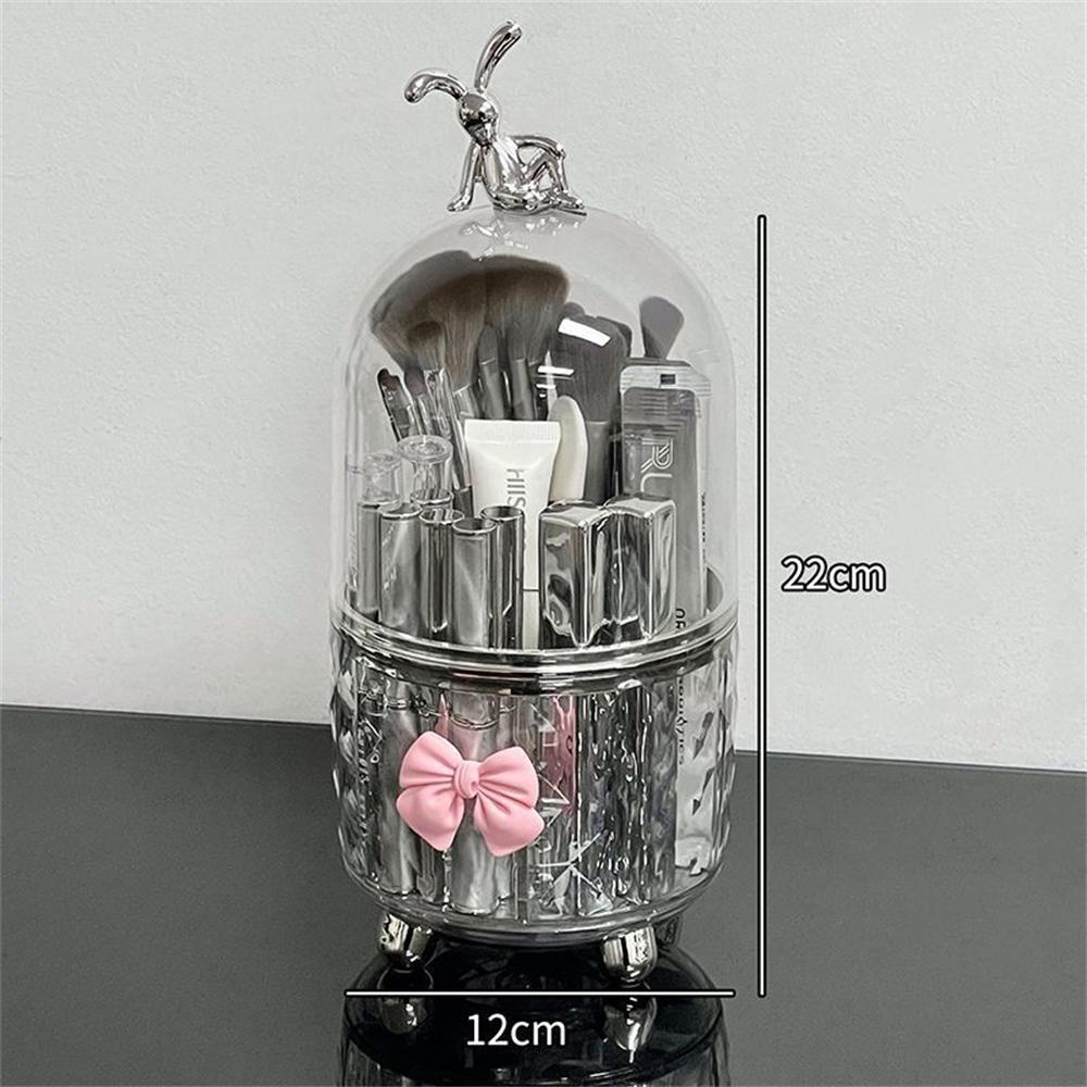 

Luxury Rotatable Desktop Cosmetics Box Rabbit Bow Transparent Dust Cover Organizer Boxes Lipstick Eye Shadow Brush Makeup Holder