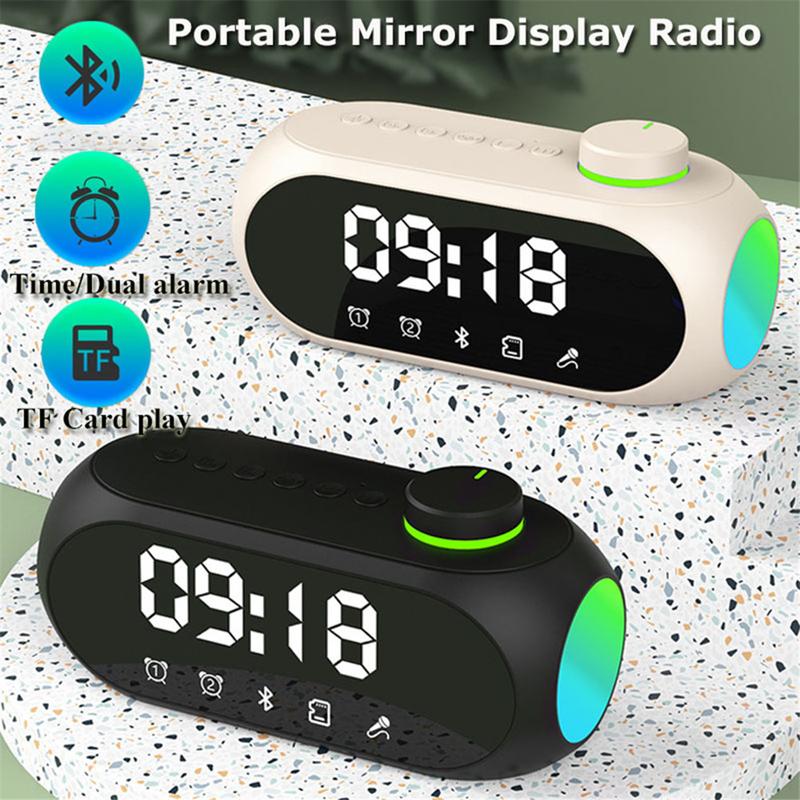 Portable Mini FM Radio Receiver Hifi Sound RGB Bluetooth Speaker with Clock Dual Alarm Clock Support Handsfree Calls