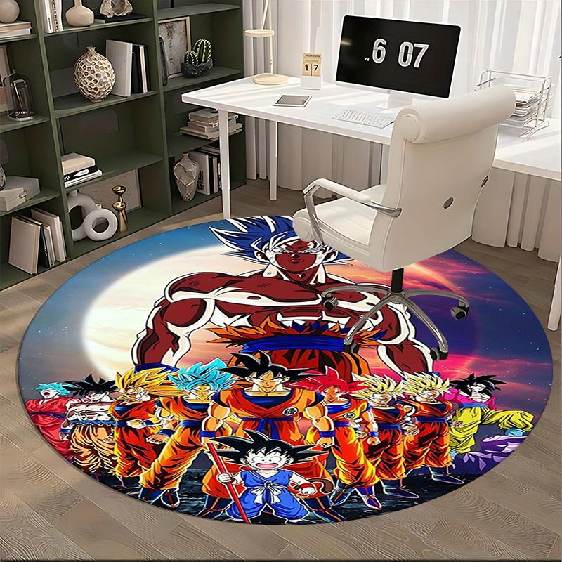 1pc Dragon Ball Z Goku Super Saiyan Round Carpet - Anime Cartoon Design Chair Mat, Non-Slip Rug for Office, Home Decor, Living Room, Bedroom, Game Roo