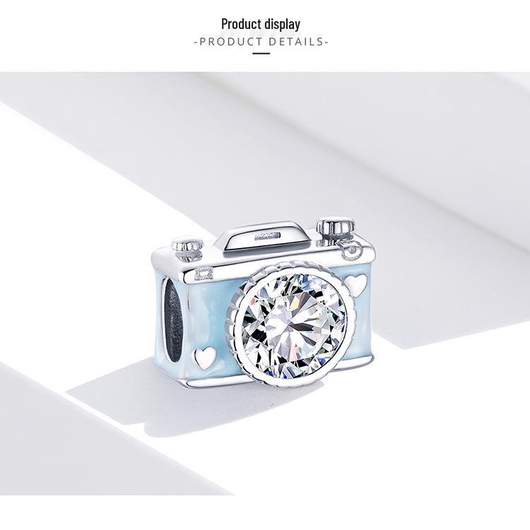 Avle S925 Sterling Silver Shiny Camera Beads DIY Bracelet Jewelry Accessories