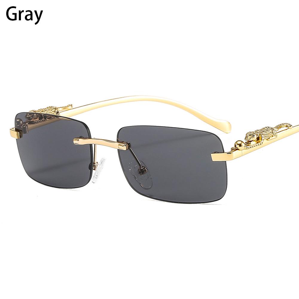 Retro Uv400 Clear Shades Cheetah Decoration Ocean Lens Sun Glasses Rimless Rectangle Sunglasses