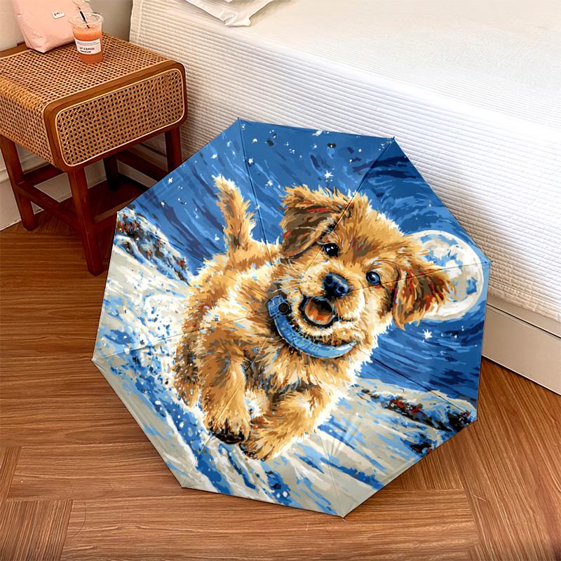 1 PC Automatic Folding Umbrella - Mountain Puppy Pattern, Portable & Foldable Design with 8 Ribs, Christmas Birthday Gifts