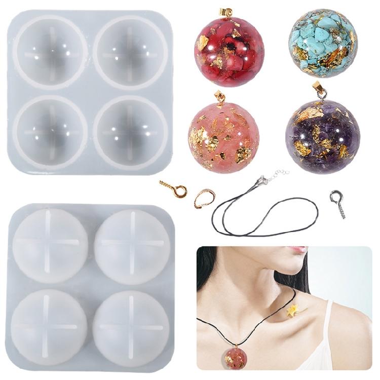 Hemisphere Gem Epoxy Mold for DIY Jewelry Craft Making with Screw Ring Kit