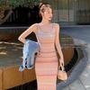 Women's Slim Fit Rainbow Stripe Knitted Spaghetti Strap Dress