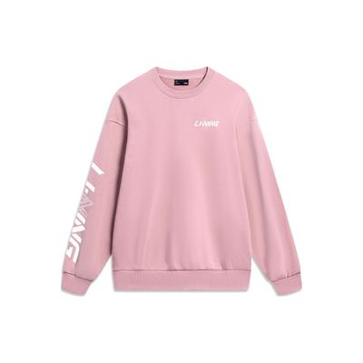 Li-Ning Spor Hayatı Serisi Harf Logosu Baskılı Bisiklet Yaka Sweatshirt Unisex Üstler Pembe AWDT607-5