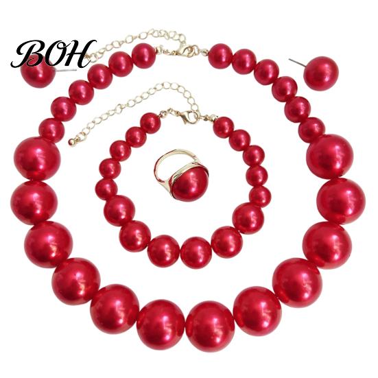 Faux Pearl Jewelry 3Pcs/Set Imitation Pearls Set, Adjustable Length Choker Necklace with Ear Studs Gift And Bracelet, Set for Weddings Banquets