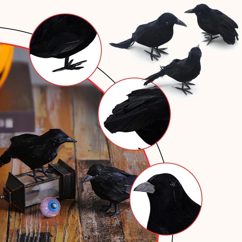 12pc Small Crow Figurines Set Artificial Ravens Tabletop Decorations Halloween Props Indoor Outdoor Display Accessories for Seasonal Ambiance