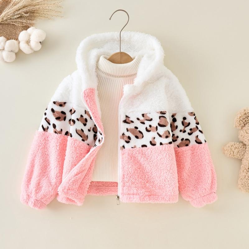 

Куртка с капюшоном и принтом для девочек, стильная и теплая, с контрастной цветной строчкой и застежкой-молнией по всей длине 130cm розовый