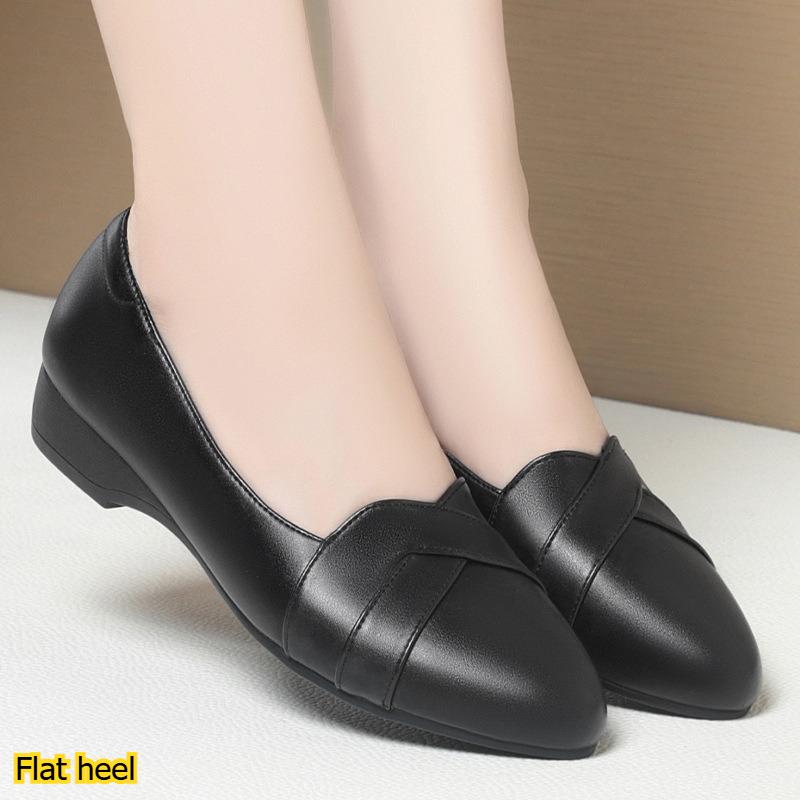 Scarpe Singole con Zeppa da Donna per Primavera e Autunno, Scarpe in Morbida Pelle Color Albicocca con Suola Morbida per Donne di Mezza Età e Anziane