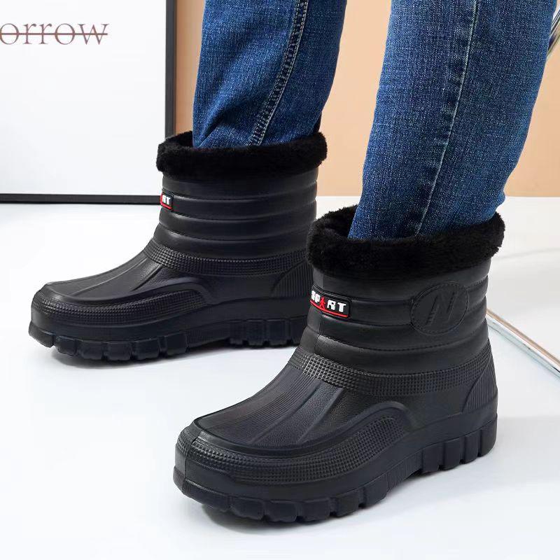 

Мужские черные водонепроницаемые рабочие ботинки хайтопы с флисовой подкладкой для улицы, дождя, строительства и защиты труда. 45 чёрный