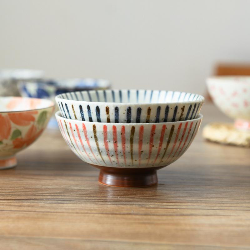 Japanese Ceramic Rice Bowl Set High Foot Soup Bowl Single Round Dishware for Home Use