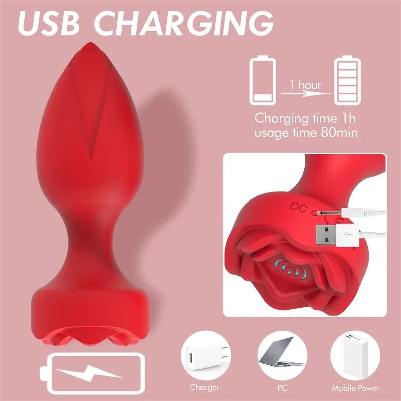 Rose Anal Vibrator For Women Dildo Butt Plug G Spot Stimulator Wearable Vibrator For Men Prostate Massager Anal Beads Adult Toys