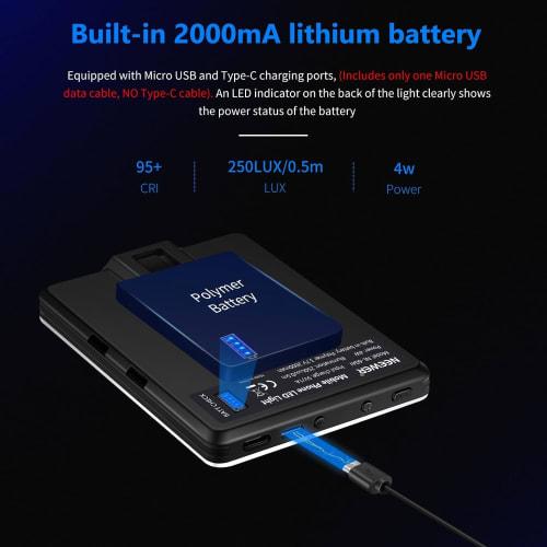 NEEWER Basic Smartphone Light, Clip Type Photography Light, LED Video Light, Selfie Light, Actress Light, Panel Light, Dimmable, CRI95+ 3 Light Modes,
