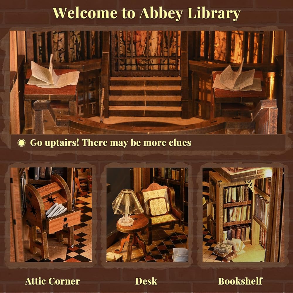 MiniCity DIY Book Nook Kit 3D Miniature House with LED Decor Woodcraft Bookend for Teens and Adults