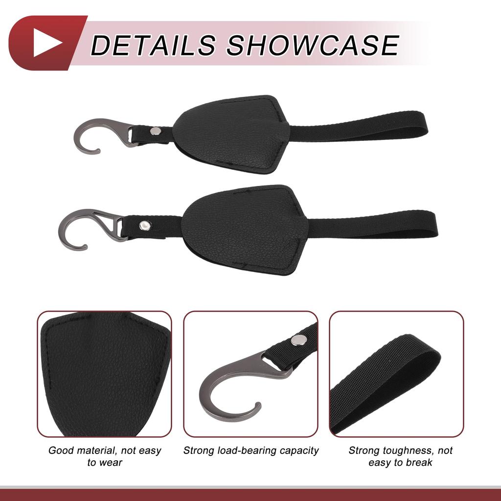 HEROFFIX Handbag Grocery Bag Set of 2 for Wallets and Sturdy Car Seat Headrest Black Faux X Bags, Hooks, Leather, 3.27" 2.99"