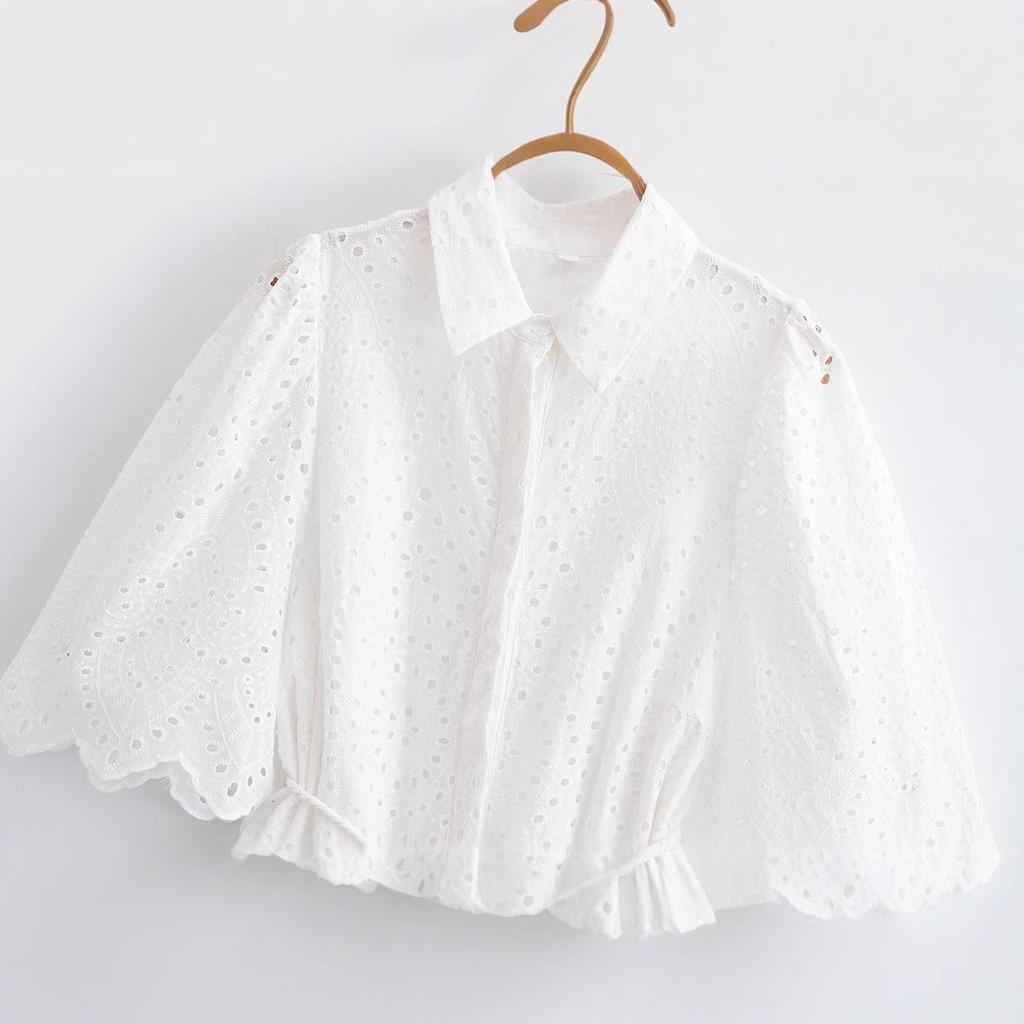 Rochie de primăvară 2025 pentru femei, stil european și american, largă, cu revere, cu curea, florală, ajurată