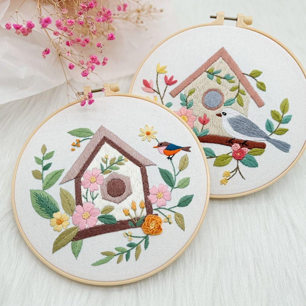 

Colorful Cross Stitch Set Floral Embroidery Set Home Decor Bird Flower Embroidery Kit Beginner Style B