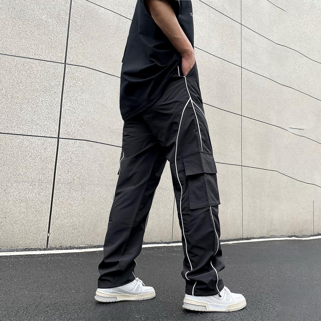Herren Cargohose - Gestreifte Trendige Streetwear Weitbeinige Hose Mit Design