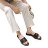 Cool slippers women's summer wear fashion sense metal buckle half slippers soft leather square head flat bottom beach one-word slippers