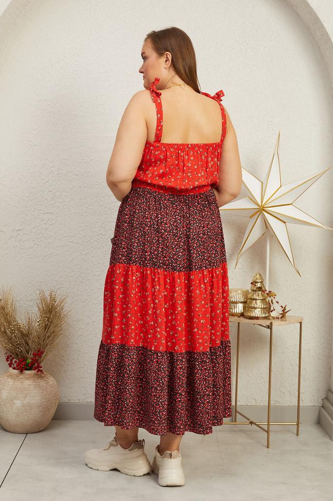 Women's Big Size Dress Crispy Patterned Colorful Dress