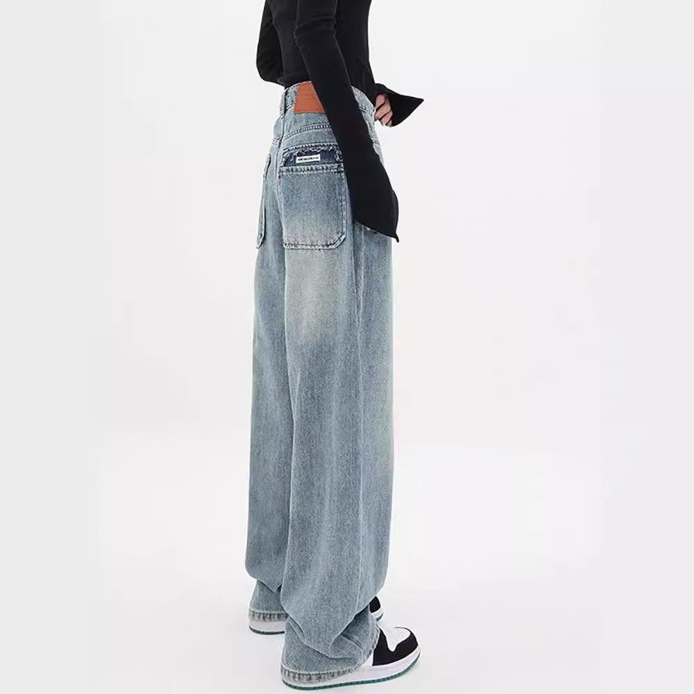 New Summer Wide-leg Jeans for Women American High Street Design Loose High Waist Straight Floor Pants