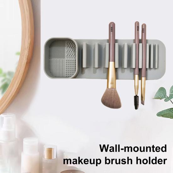 Silicone Makeup Brush Holder Wash Dry 2-in-1 Suction Cup Design Compact Size Waterproof Makeup Brush Stand