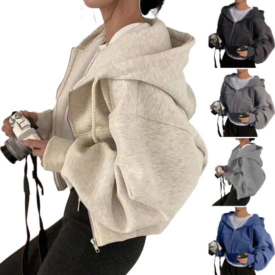 Felpa Corta con Cappuccio e Zip da Donna con Coulisse Maniche Lunghe Felpa Corta Autunnale Casual Giacca con Cappuccio e Tasche