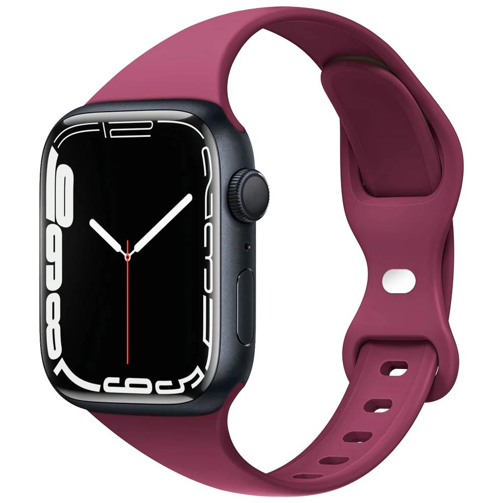 Slim Silicone Strap For Apple Watch Band 45mm 44mm 40mm 41mm 42-38mm sport bracelet iwatch series 8 7 se 3 4 5 6 9 ultra 2 49mm