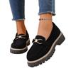 New Large-sized Single Shoes for Women, Metal Flat Thick-soled Casual Loafers