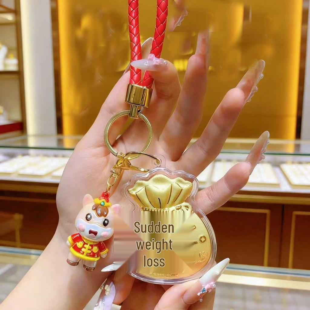 Pure Gold Lucky Charm Bag: Phone Charm, Keychain, Perfect Gift for Family & Friends.