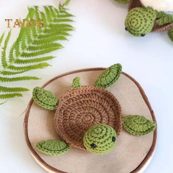 Knitted Turtle Coaster Adorable Crochet Cup Mats Heat-Resistant Absorbent Table Placemats Non-Slip Sheep Drink Coasters for Kitchen Office