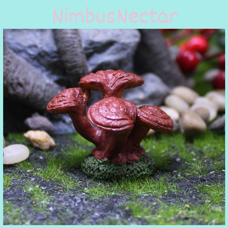 Mushroom Micro Landscape Resin Fungi Model With Faux Plants Decor Toy Gifts