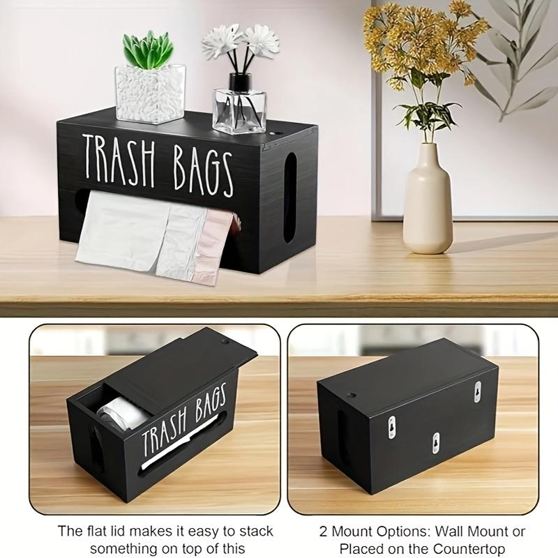 Wall-Mounted Wooden Trash Bag Dispenser - Space-Saving Kitchen Organizer with Easy View Window, Storage Bins for Home Organization