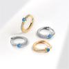 Luxury Female White Zircon Blue Opal Stone Hoop Earrings Vintage Fashion Gold Color Wedding  For Women