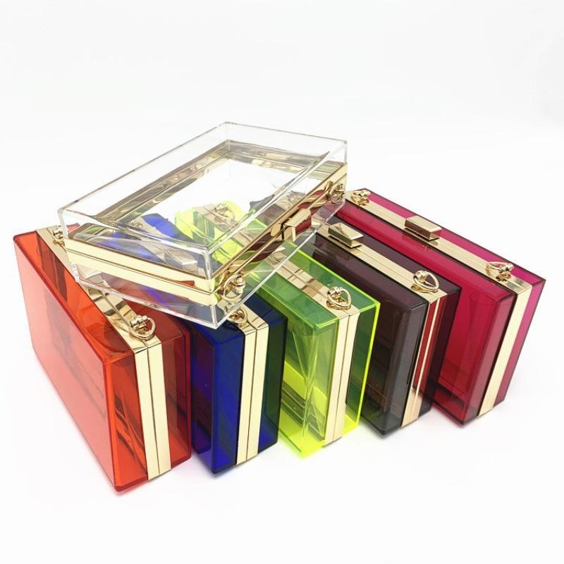 Popular acrylic women's bag small square bag summer candy color transparent box bag dinner bag manufacturer chain bag