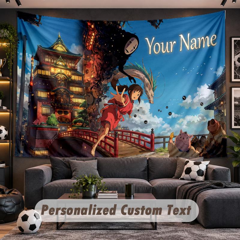 Spirited Away Personalized Tapestry Support Custom Name, Wall Art Home Decoration