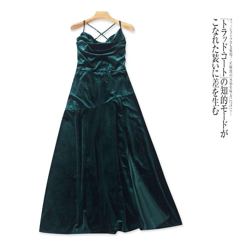 

Gold Velvet Tube Top Suspender Skirt Summer and Autumn New Foreign Trade Women Sexy Backless High Waist Sheath Split Dress 31823