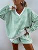 Europe, America Spring and Summer New V-neck Sweater Set Fashion Sports Long-sleeved Pullover Sweater Shorts Two-piece Set