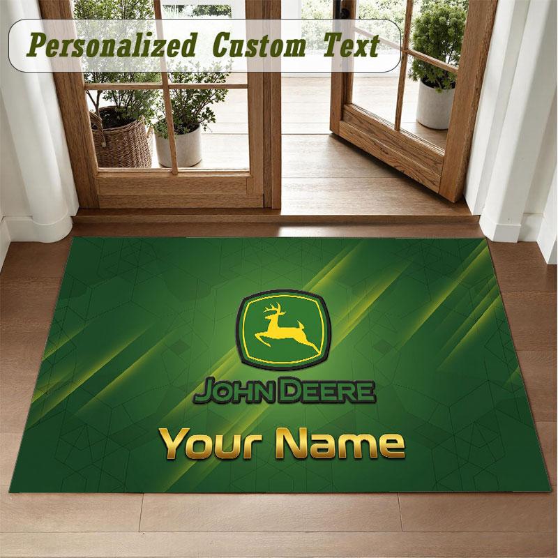 Crystal Velvet Square Rug Custom NameJohn Deere Pattern Non Slip Home Floor Decor Rug