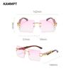 Rimless Square Sunglasses  New Gradient Colorful Ocean Lenses Men Eyewear Oversized Vintage Brand Design Women Shades
