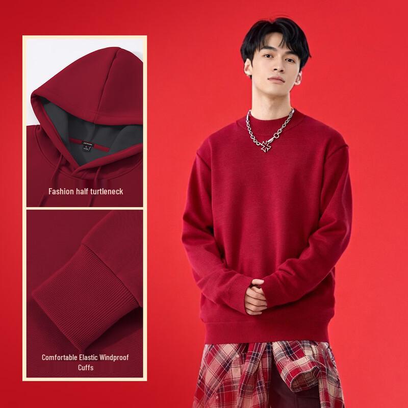 Jeanswest Men's Winter Plush-Lined Semi-High Collar Knit Sweater