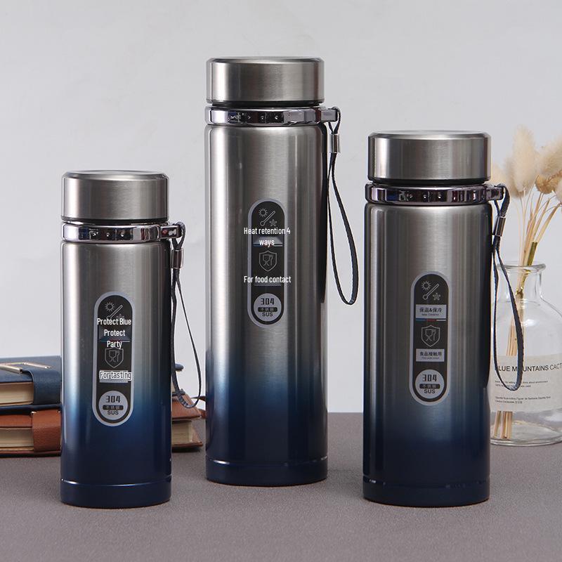 Gradient Rostfritt Stål Smart Isolerad Vattenflaska med Snodd - Stor Kapacitet, Bärbar för Utomhussporter