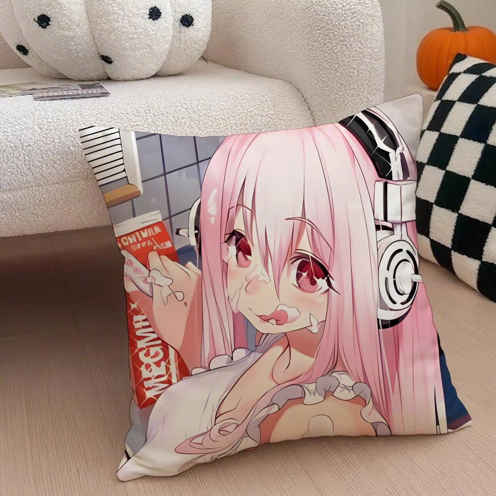 Cute Vibrant Japanese Idol SSuper Sonico Cushion Cover Throw Pillow Cover Hidden Button Durable Polyester Chair Cushion