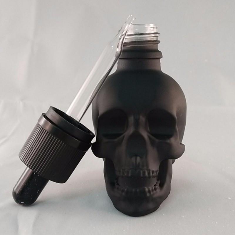 30ml/60ml Skleněná lahvička s kapátkem Černá Lebka Roztomilé lahvičky na esenciální oleje s kapátkem na parfémy