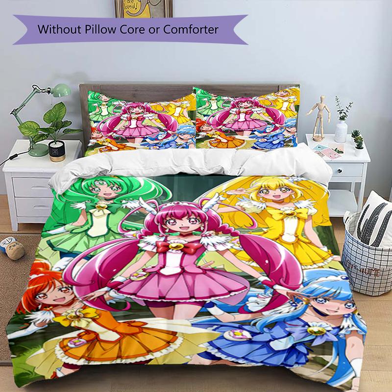 3pcs Pretty Cure1 Design Cover Set - HD Printed Bedding with 1 Cover and 2 Pillowcases - Perfect for Home and Dorm Decor