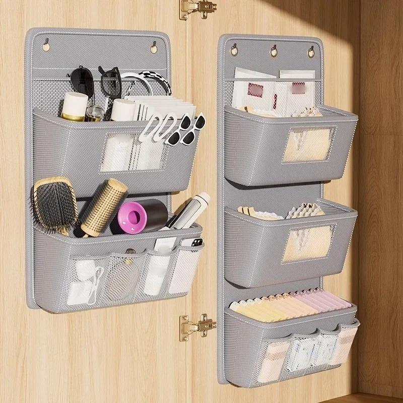 1pc Hanging Storage Organizer Bedside Shelf  Wall Door Mount Multi Purpose Oxford Fabric Hanging Bag for Space Saving Gray Beige