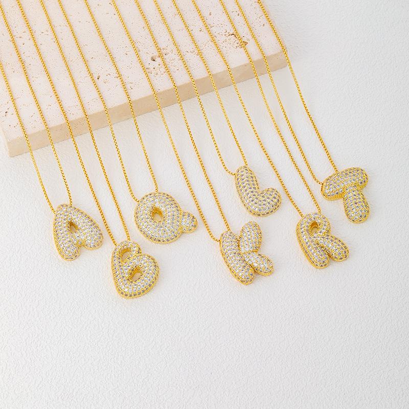 Stainless Steel Bubble Letter Initial Pendant Chunky Women Personality Jewelry Zircon Gold Plated Balloon 26 Letter Necklaces
