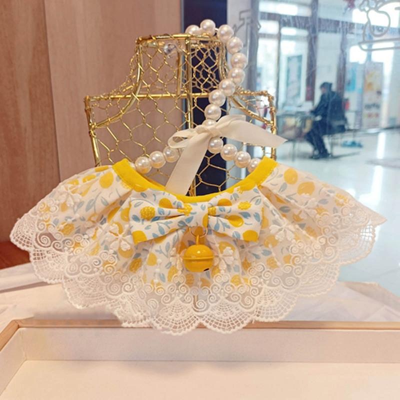 Cute Lace Princess Cats Collar Rabbit Necklace Pet Accessories Puppy Kitten Collars with Small-bell Adjustable Pet Bib