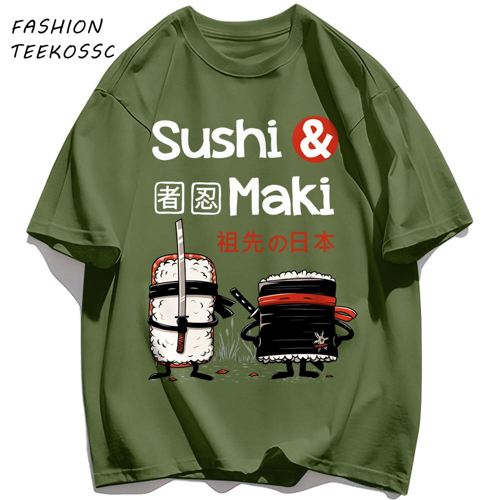 Sushi MakiS Japanese Cuisine Printing Men T Shirt Colour Casual Tops Cotton Trendy Tee Shirts Hip Hop Crewneck Man Clothes
