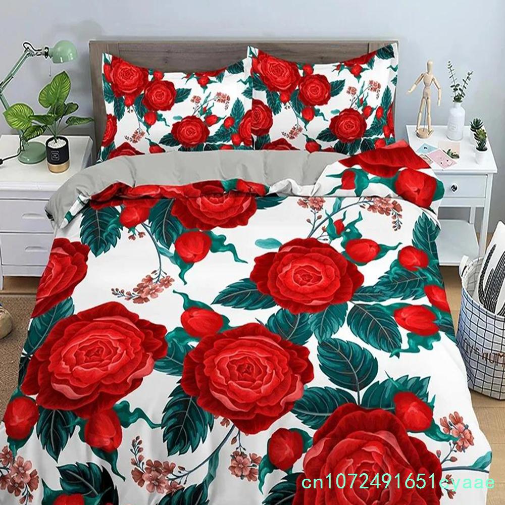 3D Rose Flower Duvet Cover Double 210x210 Bedding Set 2/3pcs Quilt Cover With Zipper Closure King Size Polyester Comforter Cover